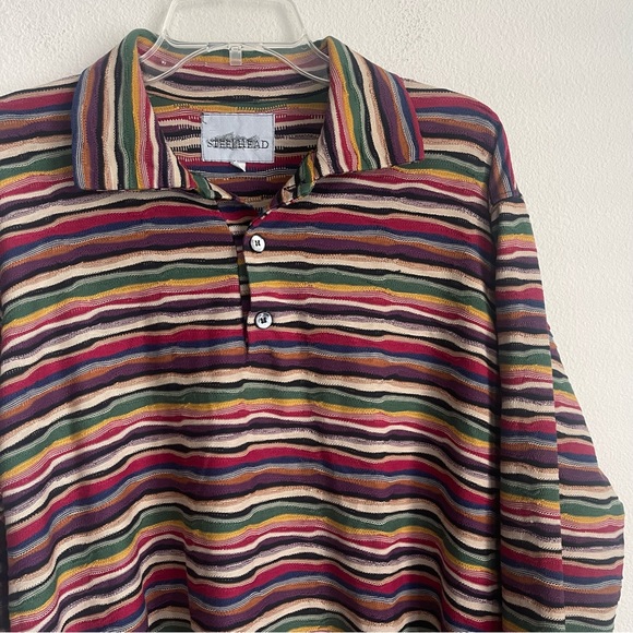 Steelhead Coogi Multi Color Stitching Long Sleeve Polo Shirt - Picture 1 of 6